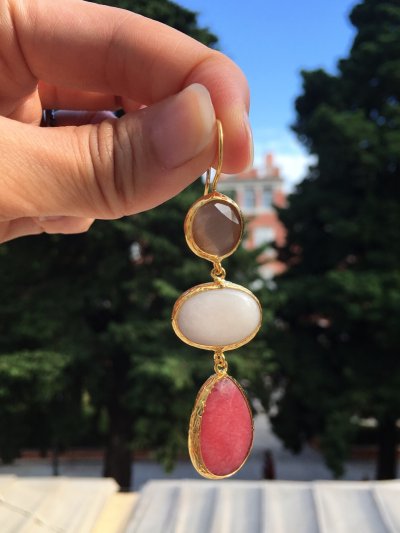 画像5: クロアチア インカローズ&スモーキークォーツ&マザーオブパールピアス