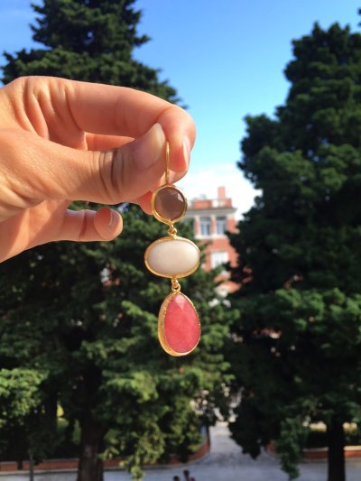 画像4: クロアチア インカローズ&スモーキークォーツ&マザーオブパールピアス